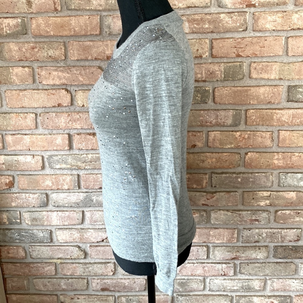 J Crew XXS Rhinestone Plaid Sweater Heather Grey NWOT - Picture 6 of 11